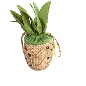 Gymboree Wicker Rattan  Pineapple Drawstring Mini Bag Purse